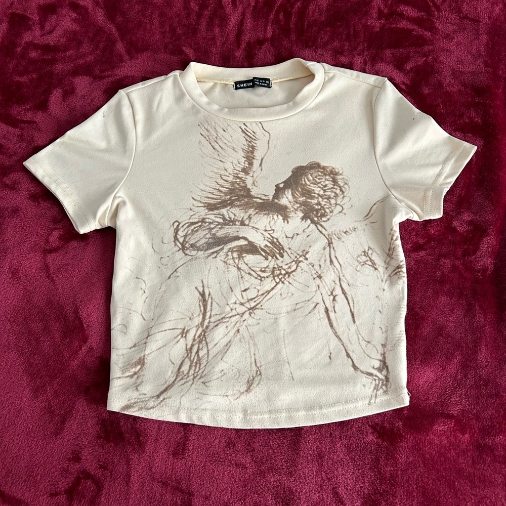 Cream Angel Graphic Crop Top
